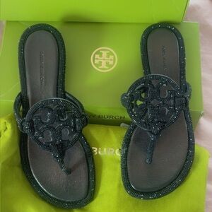 Tory Burch Black Beaded Sandals